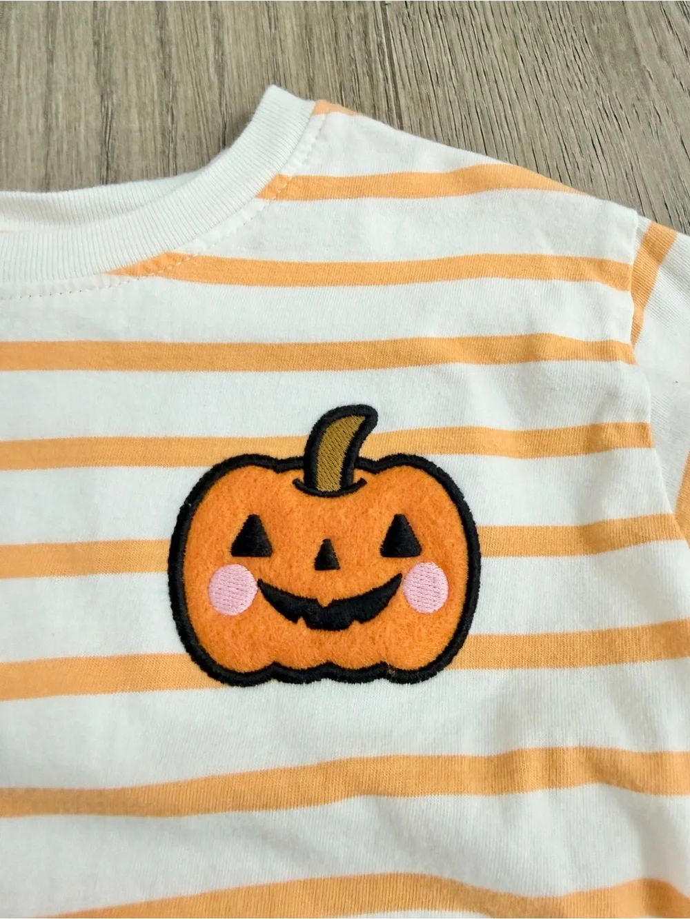 Old Navy Jack-O-Lantern Halloween Pumpkin Orange White Stripe Long Sleeve Tee